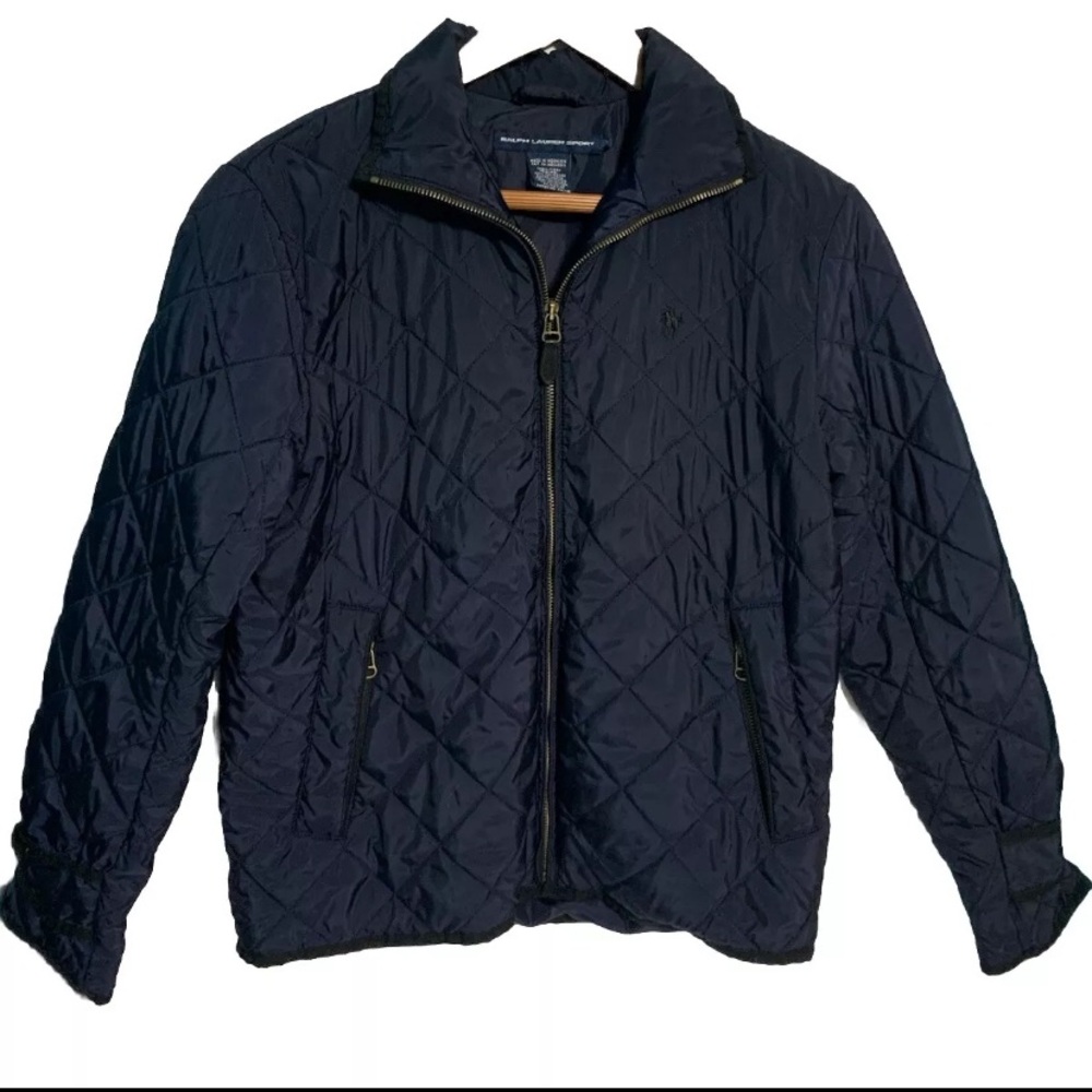Ralph Lauren Womens Jacket Small Blue Quilted Puffer Equestrian Full Zip Sport.